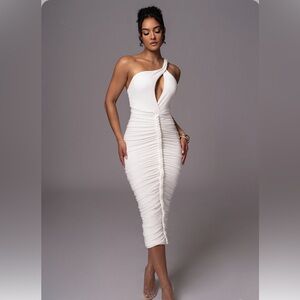 Ivory Ruched Midi Dress